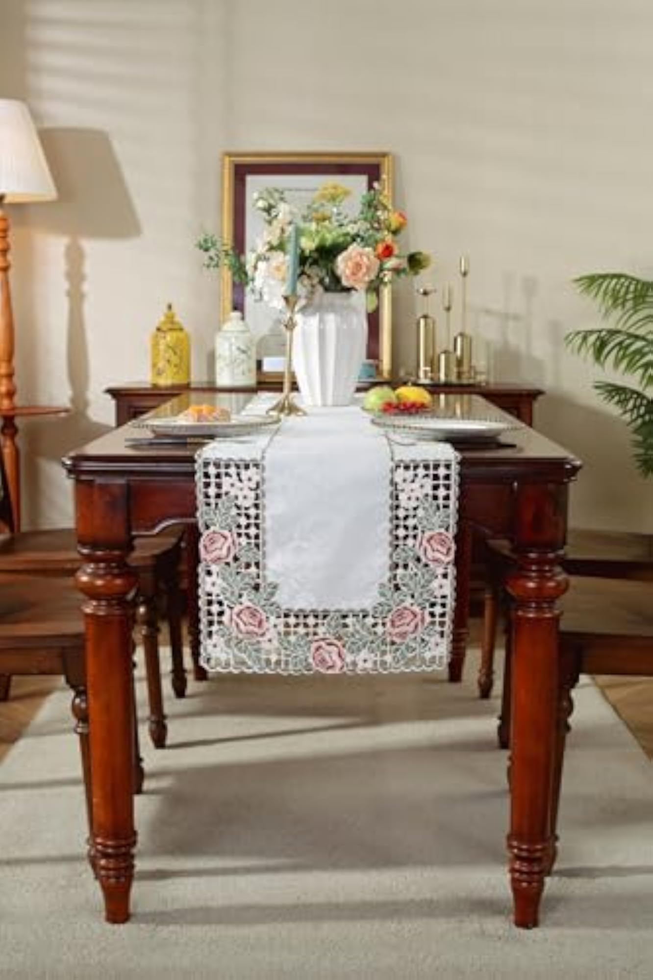Satin Embroidered Dining Table Runner 15x70 Inches