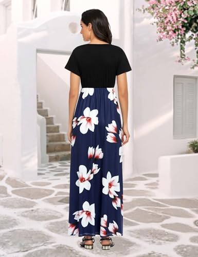 Image of Lacavocor Womens Short Sleeve Maxi Dresses Empire Waist Long Dress