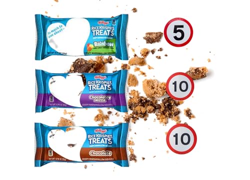 Kellogg\'s Rice Krispies Treats Crispy Marshmallow Squares, Chocolate, Rainbow, Chocolatey Drizzle - Kids Snacks Assortment (25 Count)