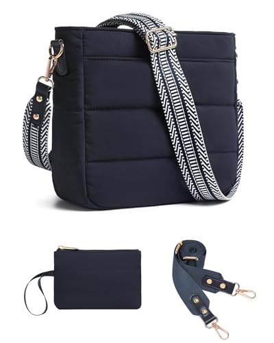 Purses for Women 2PCS Puffer Quilted Crossbody Shoulder Hobo Bags Trendy Ladies Handbag with Coin Wallet 2 Adjustable Straps