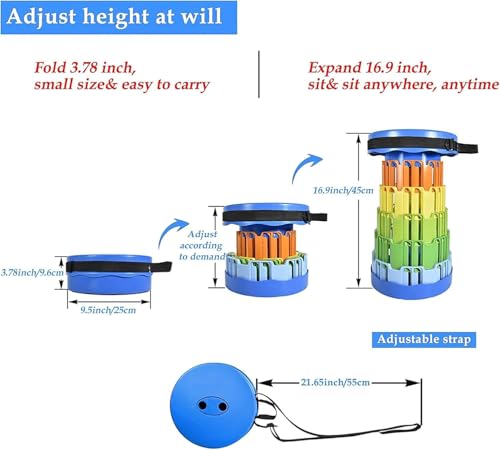 Image of Folding Stool, Camping, Hiking, Fishing, Picnic Chair Seat Table, Round Foldable Stool for Home, Office, Garden, Traveling (Rainbow Stool)