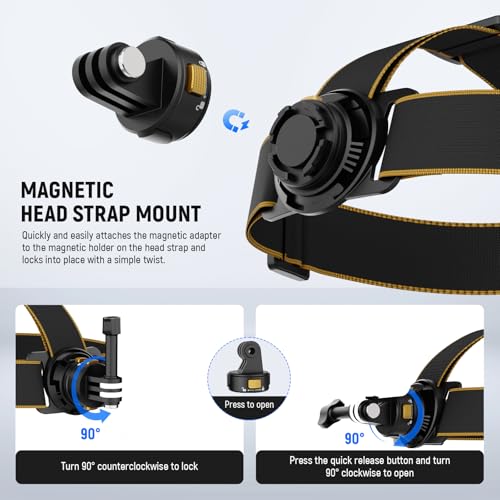 Image of NEEWER Head Strap Mount for Action Camera, Magnetic Quick Release Head Mounted Head Belt Mount Compatible with GoPro Hero 12 11 10 9 8 DJI Osmo Insta360 for POV Video Vlog Live, GP20
