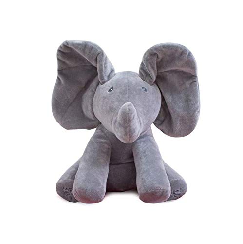 Peek-a-Boo Elephant, Hide and Seek Game Baby Animated Flappy The Elephant Plush Toy Singing Stuffed Animals for Boys & Girls (Gray)