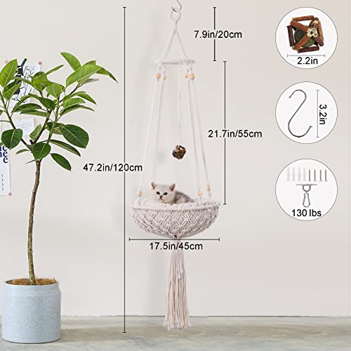 Xree Macrame Cat Hammock, Handwoven Hanging Cat Bed, Boho Cat Swing With Hanging Kit For Kitten Sleeping Climbing Playing Home Decor Indoor Cat Window Perch Wall Hanging Cat Hammock Bed #TOP2