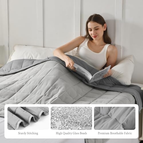 Image of Topblan Weighted Blanket for Adults 12lbs, Soft Cooling Breathable Weighted Throw for Sleeping, Machine Washable Heavy Blanket with Glass Beads for Summer, Sofa Bed, 48 inchx72 inch Twin Size