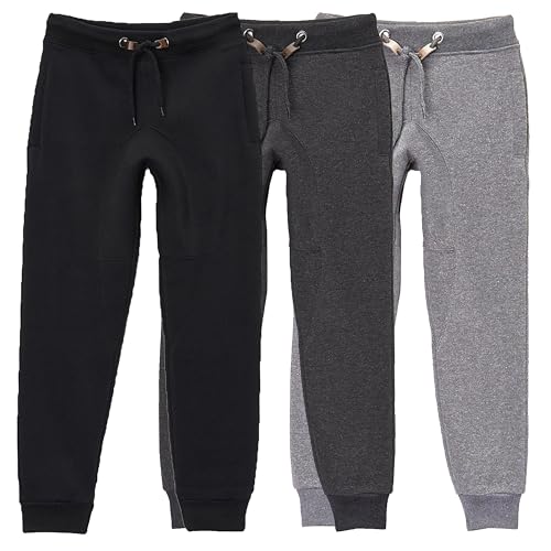 Galaxy by Harvic 3-Pack Boys' Fleece Jogger Sweatpants – Slim Fit, Warm Soft Fleece, Ribbed Cuffs, Elastic Waist