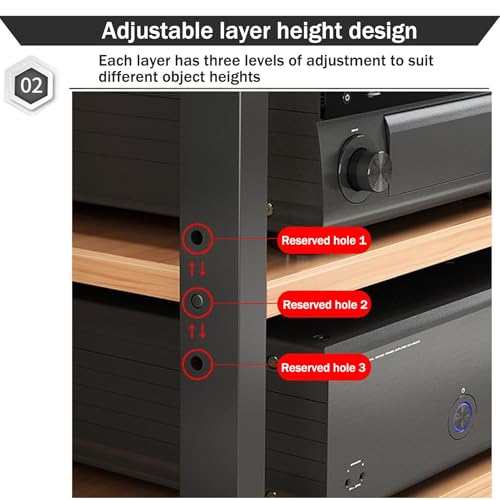 Support multimédia AV à 3 niveaux pour console stéréo et routeur avec étagère mobile en bois - 5