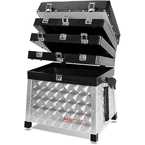 ARAPAIMA FISHING EQUIPMENT® Sitzkiepe 4-ladig aus Aluminium | Geräte- und Sitzkasten für Angler | Angelkoffer für Angelzubehör Cover