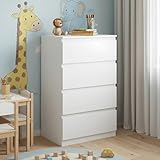 ZECIIYE Kommode mit 4 Schubladen,Sideboard,Nachttisch,Beistelltisch,Modern Schmale Komode Weiß MDF Holz für Schlafzimmer Wohnzimmer Kinderzimmer Flur Badezimmer und Büro,60 x 40 x 98 cm