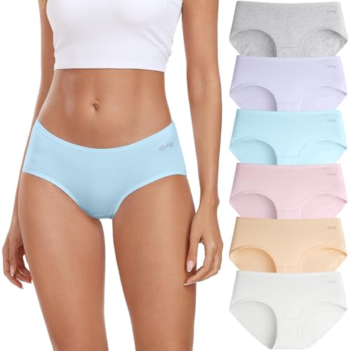 Image of coskefy Womens Underwear Cotton Hipster Panties Low Rise Breathable Ladies Bikini Undies 6 Packs