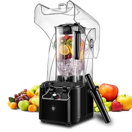 Commercial Blender for Smoothies With Quiet Shield, 2.5HP Motor, Stainless Steel Blade, 80oz Pitcher for Shakes, Smoothies, Ice Crushing, Frozen Drinks, 15 Speeds, Self-Cleaning, Black