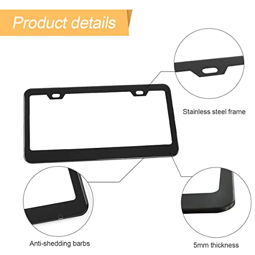 Car License Plate Frame, 2 Pcs Matte Stainless Steel License Plate Cover, Durable Rustproof Universal For Cars, Suvs, Vans With Anti-Theft Screw Set, Car Accessories For Men Women (Black) #TOP3