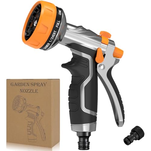 2026 NEW Heavy-Duty Metal Hose Pipe Spray Gun, 8 Adjustable Spray Patterns Garden Hose Spray Gun, Leak-Proof Hose Gun, Garden Hose Nozzle for Watering, Cleaning, Washing Cars, Compatible with UK Hoses