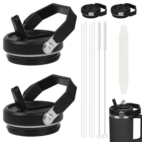Ayesy Tapa Para Stanley Cup 2 Piezas Tapas Stanley Cup A Prueba De Fugas Reutilizable Con 2 Pajita De Plastico Y Pincel Cuentagotas Tapas De Repuesto De Vasos Para Accesorios Stanley Cup-Negro