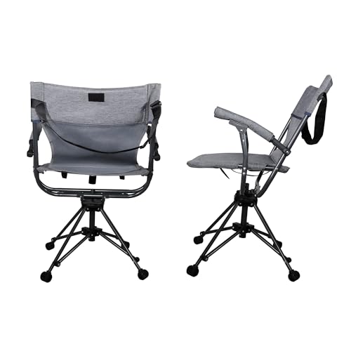 Zenithen Outdoor/Indoor Folding Portable Lawn 360 Swivel Chair with Armrests (Blue Grey) - Image 6