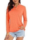 MAGCOMSEN Sun Protection Shirts for Women 1/4 Zip Pullover Women Athletic Shirts Workout Shirts for Women Long Sleeve Orange XL