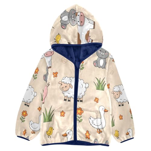 Farm Animals on Pastel Toddler Fleece Jacket Girl Boys Hooded Fleece Jacket Coat Warm Outwear Zip-up 3-10T