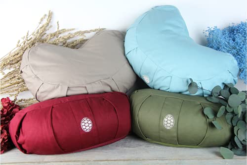TORTUGA Meditation&Yoga - Cojín Zafu Relleno de Trigo sarraceno sostenible - Diseño Media Luna -Altura 15cm- Funda algodón 100% Natural fácil Lavado -Meditación/Yoga - Imagen 6
