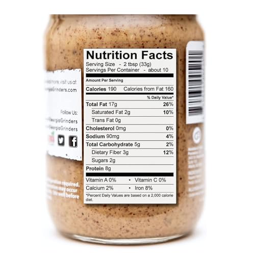 Image of Georgia Grinders Pecan Peanut Nut Butter Spread, Non-GMO, Gluten Free, No Palm Oil, No Added Sugar, Vegan Friendly, 12 Ounce (1 Pack)