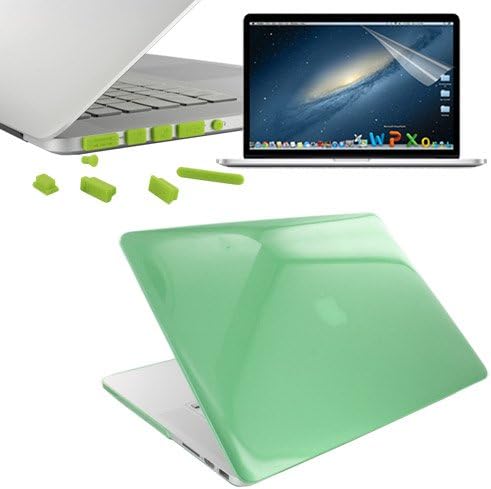SkqueGreen Crystal Hard Transparent Case Cover and Silicone Port Dust Plug with Clear Display Screen Protector Film for Apple MacBook Pro 15 with Retina display