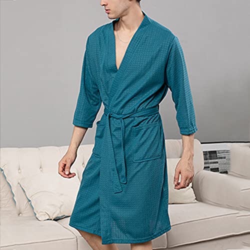 Solid Long Sleeve Robes for Men Lounge Basic Belts Bathrobe with Pockets Thin Comfy Soft Lightweight Spa Nightgown2