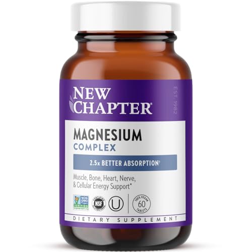 Image of New Chapter Magnesium Complex - Offers Muscle, Bone, Heart & Energy Support* - Contains Sea-Sourced, Fermented & Bisglycinate Forms of Magnesium - Non-GMO, Gluten Free - 325 mg Magnesium - 60 Tablets
