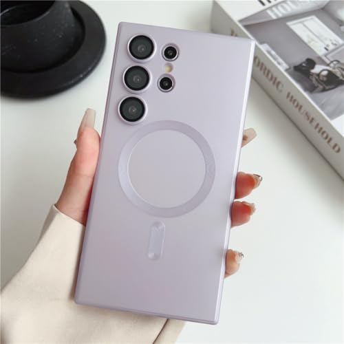 Coque S21 magnétique violette avec protection objectif mat de luxe chic