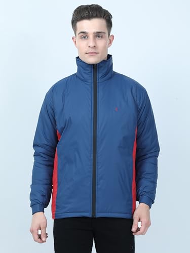 Image of VROJASS Men VROJASS Jackets for Men Stylish Puffer Winter Jacket For Men Standard Length Jacket Man Full Sleeves Bomber Jackets for Man T-Blue With Red Jacket