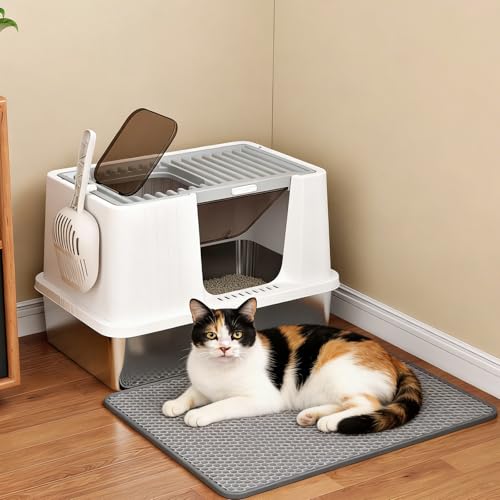 Caja de arena para gato Oneluck acero inoxidable XXL con tapa miniatura 1