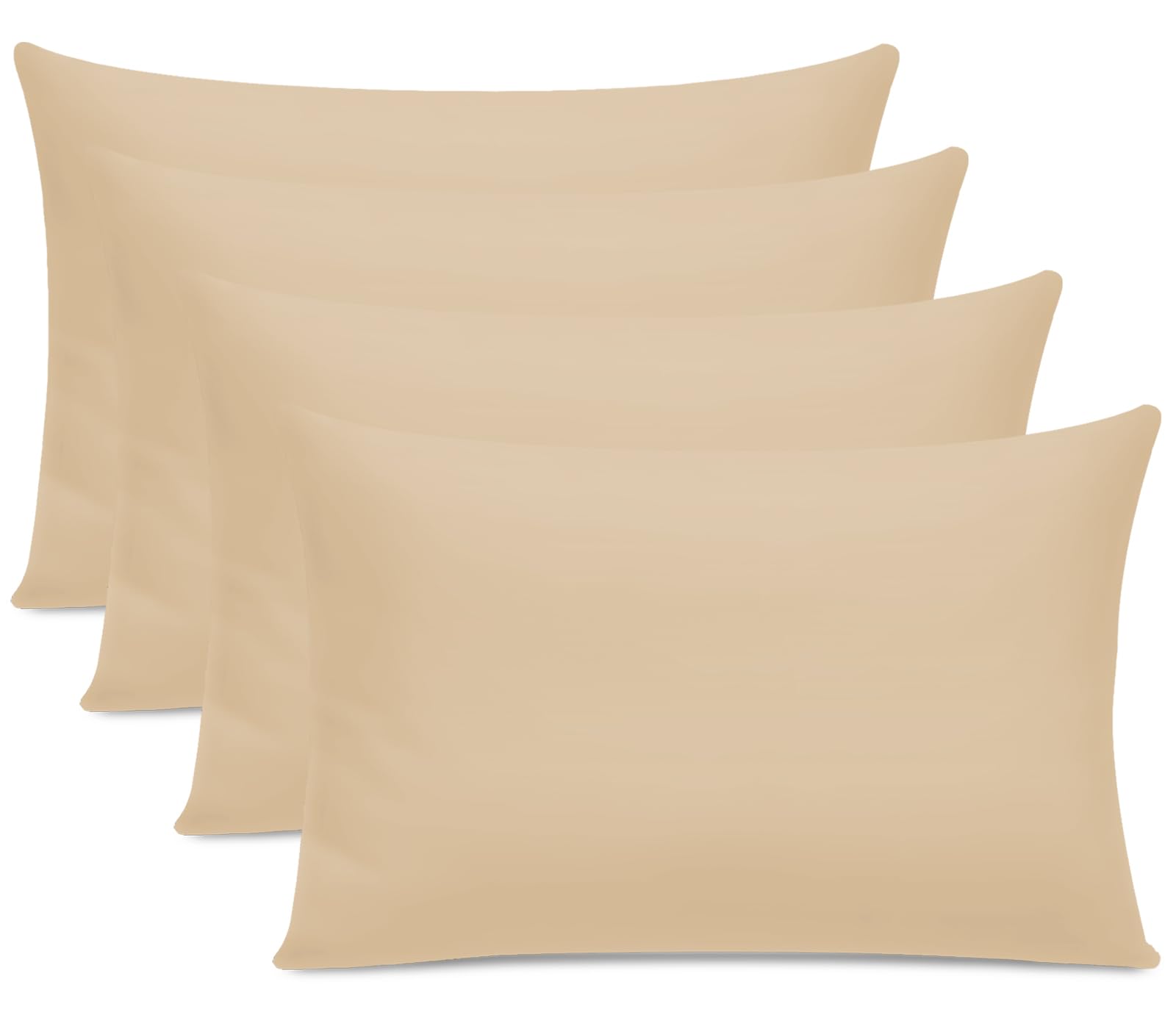 Pamposh Beige 300 Thread Count 100% Egyptian Cotton Pillow Cases 4 Pack Breathable Ultrasoft Pillow Covers