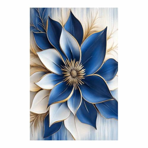 Impression sur toile fleurs bleu pour déco salon moderne 70x100cm