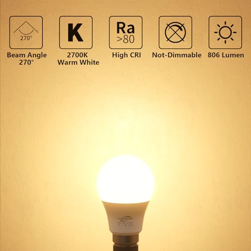 LOEODO Bayonet Light Bulbs 60W Equvialent, 9W 806 Lumens LED Bulb, Warm White 2700K, B22 Energy Saving Lightbulbs - Image 2
