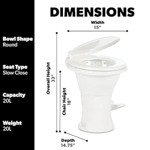 Dometic 310 Standard Toilet - White, Oblong Shape, Lightweight and Efficient with Pressure-Enhanced PowerFlush and Slow Close Seat Cover - Perfect for Modern RVs Dometic 310 Standard Toilet White Oblong Shape Lightweight and Efficient with Pressure Enhanced PowerFlush and Slow Close Seat Cover Perfect for Modern RVs