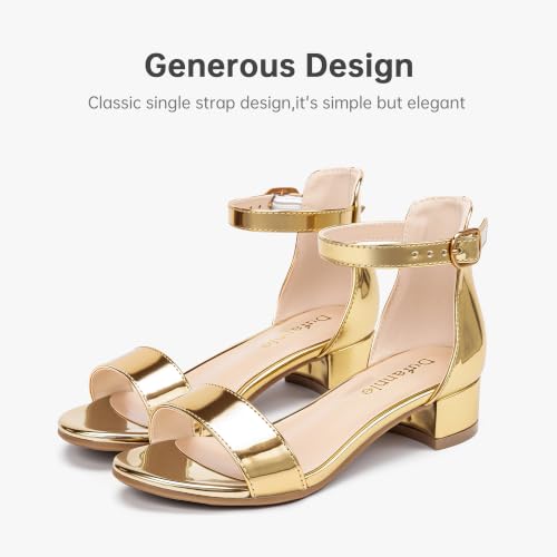 Image of Dufannie Girls Sandals Low Heels Dress Pump Ankle Strap Open Toe Flower Girl Wedding Party for Toddler Little Big Kid