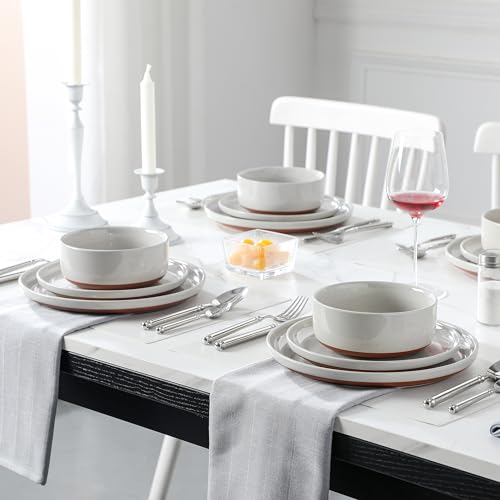 Service de table moderne 12 pièces MALACASA vaisselle céramique grise micro-ondes - 6