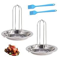 BNGXR 2PCS HäHnchenbräTer, Das Neue Edelstahl Hähnchenhalter, Hähnchen Grill Ständer mit 2PCS Ölpinsel, für Backofen Grill Camping im Freien Kochutensilien