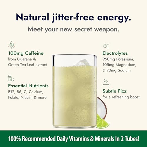 Image of Zipfizz Daily Energy Drink Powder, Coconut Lime, 20 pack | 3-in-1 sustained energy, rapid hydration | sugar-free | electrolyte powder | contains vitamin B-12 & antioxidants