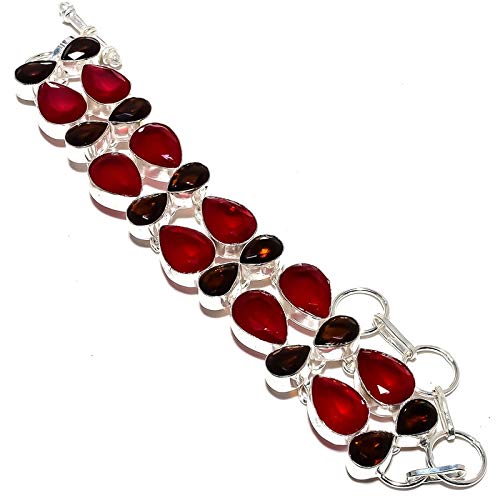 Bracelet multi-pierres fait main en argent quartz citrine rubis teinté pour femme
