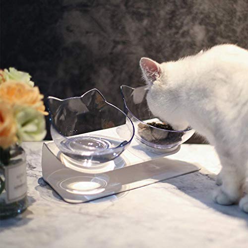 15°Tilted Platform Double Bowl Cat Feeder,Raised Cat Food and Water Bowls with Stand No Spill,Reduce Pets Neck Pain for Cats and Small Dogs … (Double-Bowls) - Thumbnail 6