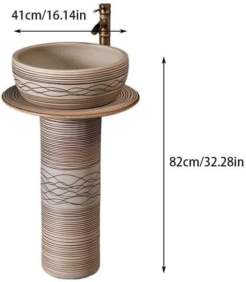 Bathroom Countertop Vessel Sink Household Column Sink Washbasin Ceramic Floor-standing Pedestal Sink Vanity