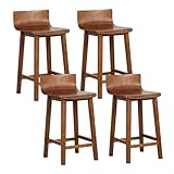 Giantex 24.5' Bar Stools Set of 4, Counter Height Stools w/Backrest & Footrest, Wooden Bar Dining Chairs, Armless Solid Wood Barstools for Kitchen Island, Pub, Dining Room, Breakfast, Kitchen, Cafe