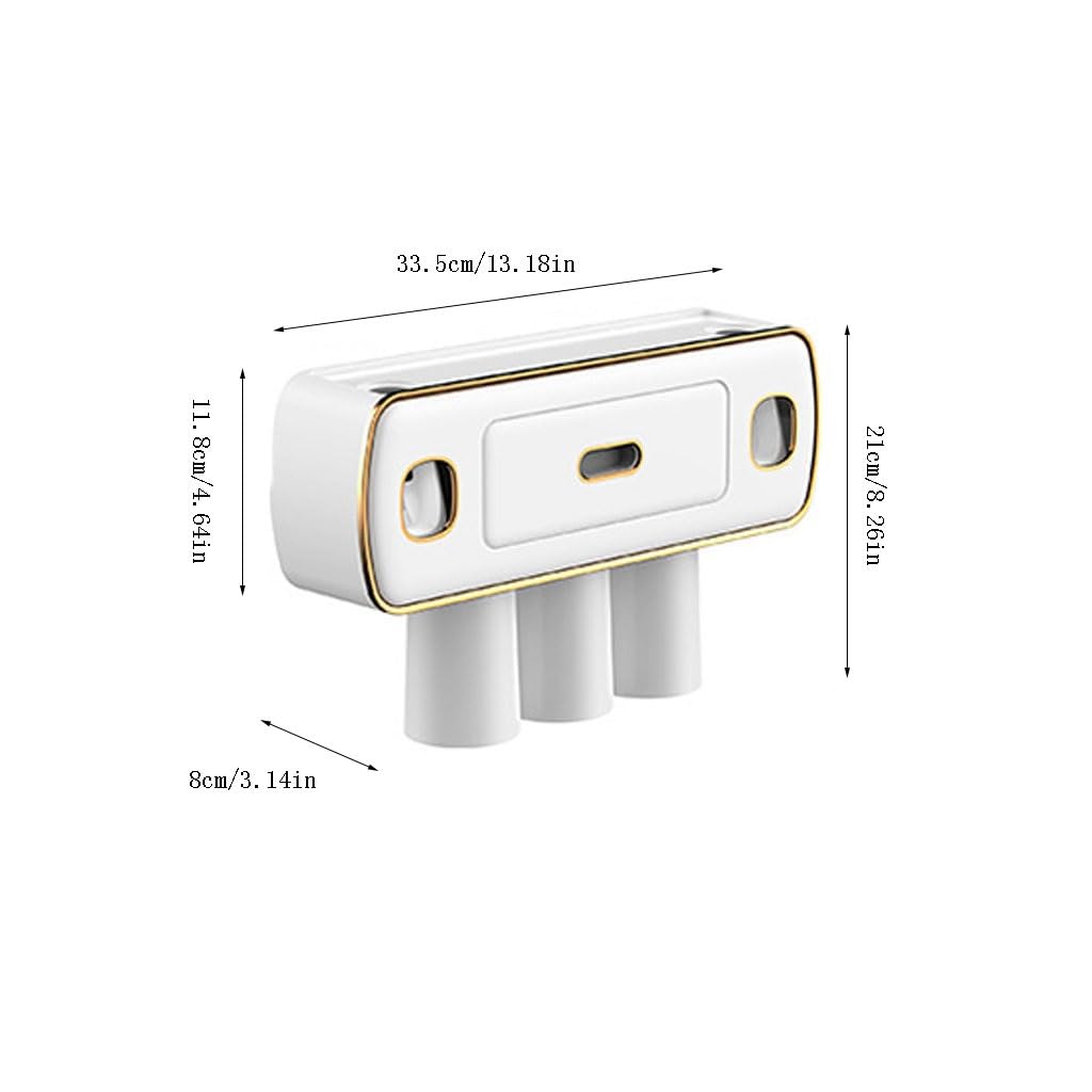 Portaspazzolini Portaspazzolino bianco avorio da parete, scatola portaoggetti multifunzionale for bagno, con doppi dispenser for dentifricio Porta Spazzolino da Denti(S33.5cm)