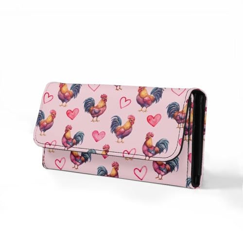 Image of AFPANQZ Rooster Heart Leather Wallets for Women RFID Blocking Checkbook Wallet with Cit Card Slots, Women's Leather Purse Large Capacity PU Purses with Zipper