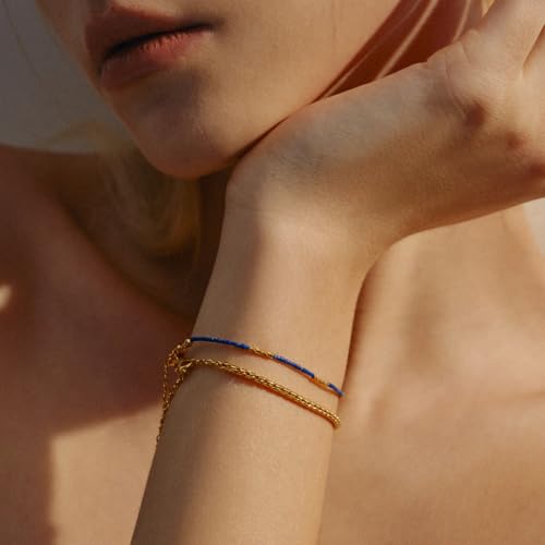 Bracelet lapis lazuli et or 18k pour femme avec chaine ajustable bleu marine