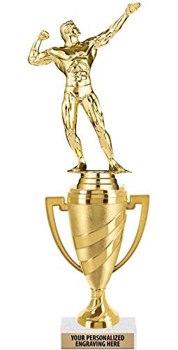 Crown Awards Bodybuilding Trophy, 10" Gold Cup Male Bodybuilder Trophies with Engraving Included, 1 Pack