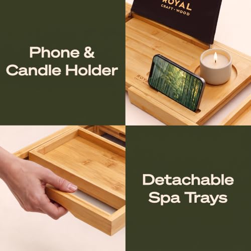 ROYAL CRAFT WOOD Premium Foldable Bathtub Tray Caddy - Wood Bath Tray for Tub, Bamboo Shelf, Expandable Bath Table Trays, Bathtub & Bathroom Accessories for New Home & Mothers, Birthday Gifts for Mom - Image 5