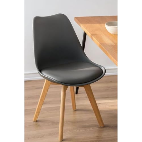Orion91 ORION91oficial® - Silla Sirio | Color Gris Oscuro | Respaldo Polipropileno | Asiento Acolchado | Piel Sintética | Patas Madera Haya | 81x48x54 cm | Estilo -Pack x2