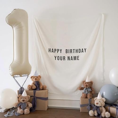Personalised Birthday Name Flag Custom Birthday Banner Fabric Sign Boho Wall Art (59 x 59)