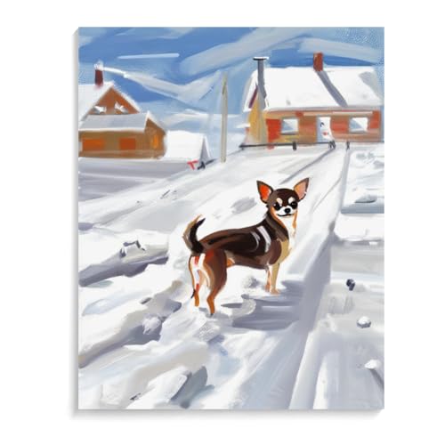 Paint by Numbers Chihuahua Dog DIY Acrylic Painting Kit with Brushes Pigment Oil Painting Artwork Adults Beginners Wall Decor 12x16inch(30x40cm) Frameless
