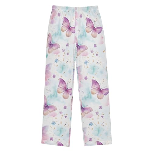 Butterfly Long Pajama Pants Elastic Waist PJ Bottoms with Pockets S A1113432
